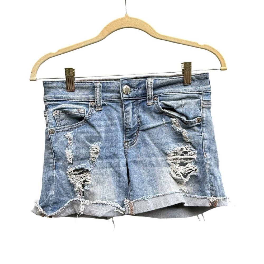 American Eagle Outfitters Super Stretch Midi Distressed Jean Shorts size 4